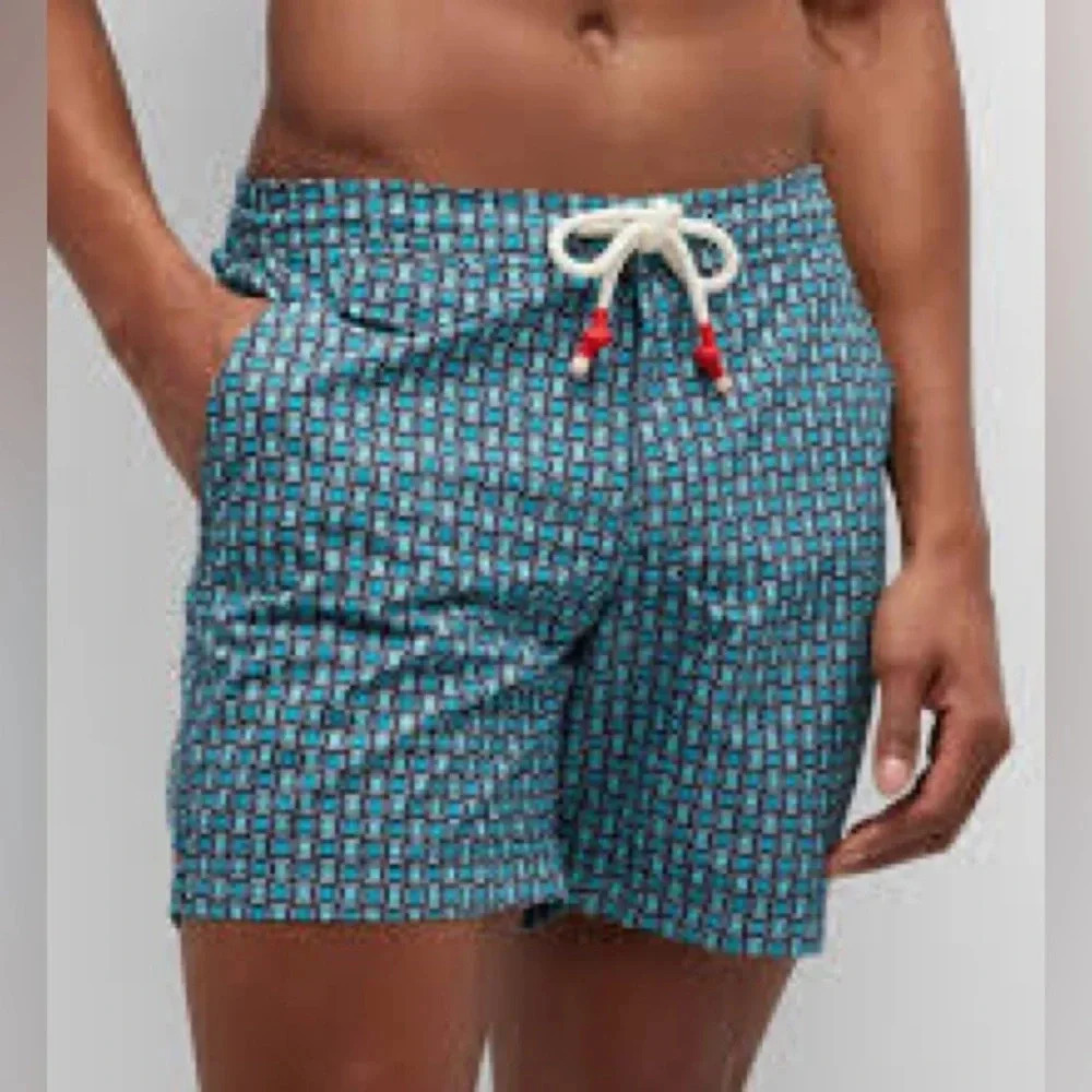NWT Orlebar Brown Standard Geo Tela Swim Trunks in Crystal Sea 40